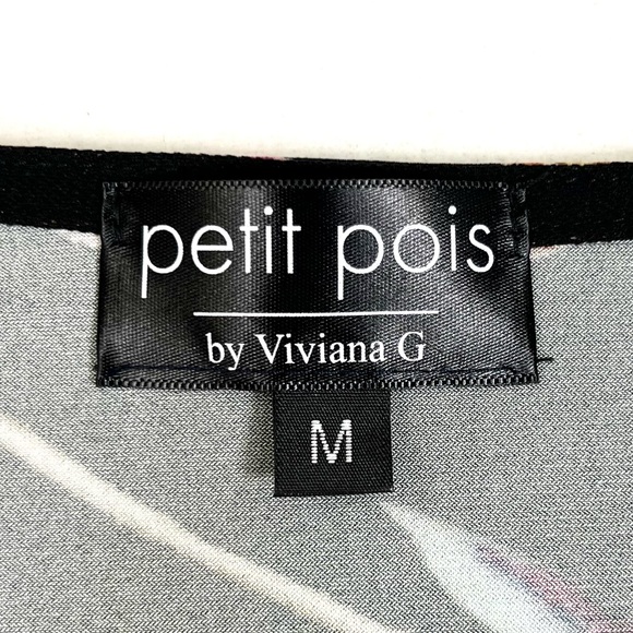 PETIT POIS Women’s 3/4 Sleeve V Neck Top M Mixed‎ Floral Artsy Boho Tropical - Picture 3 of 14